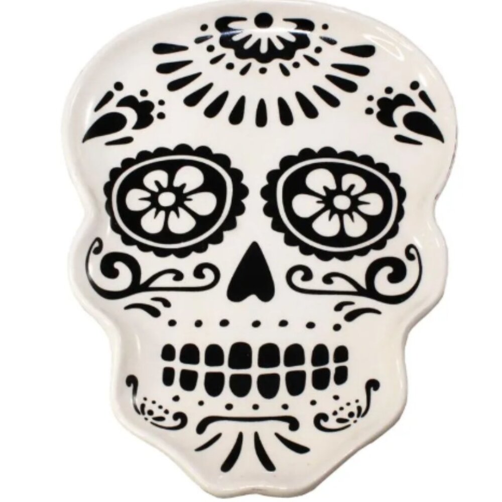 Sugar Skull Ceramic Jewelry Tray; Day of the Dead Dish; Sugar Skull Decor NEW